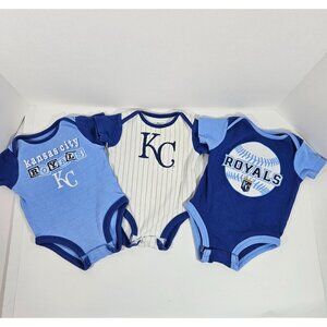 Kansas City Royals Baby Bodysuits Set‎ of 3 MLB Genuine Merchandise sz 6-9 Month